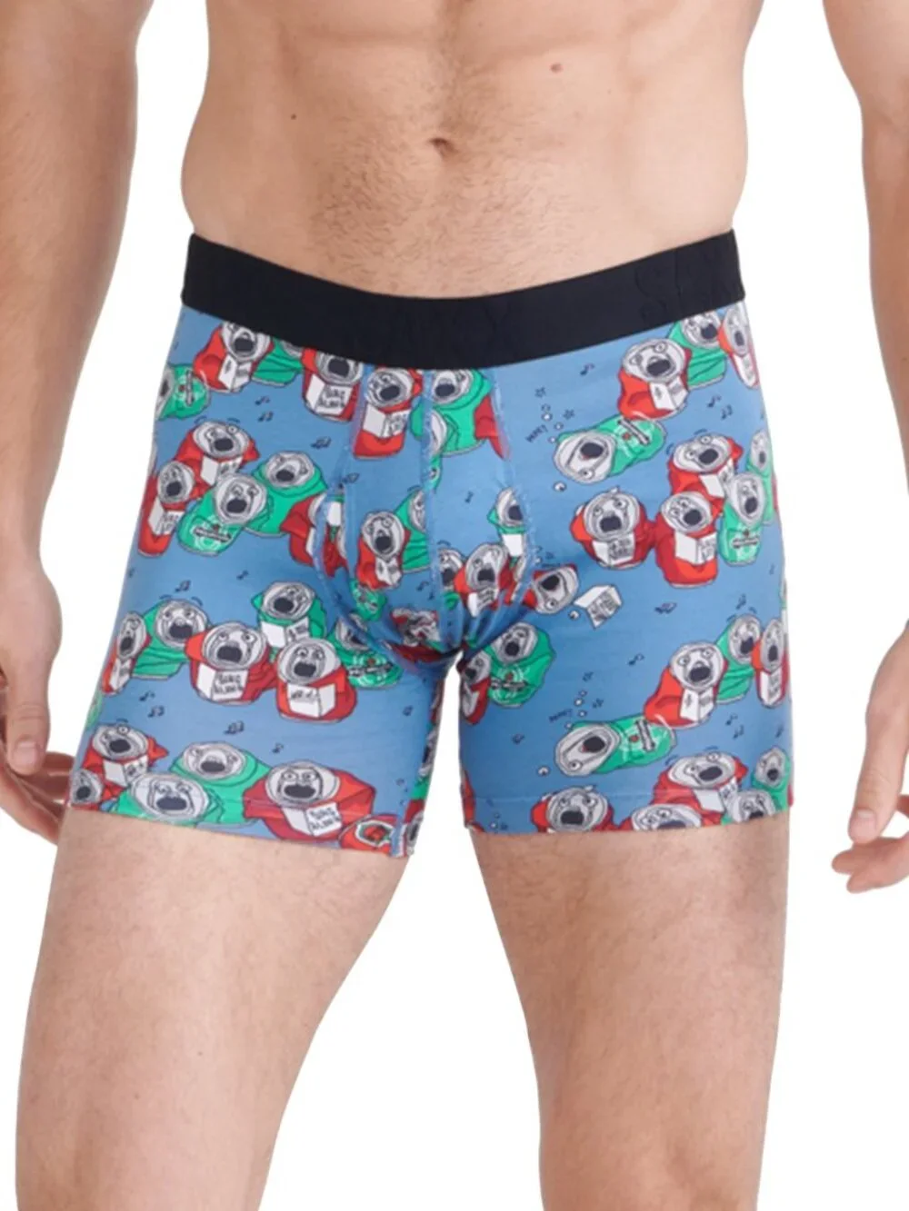 Saxx Men' Regular Fit Boxer Briefs Underwear Large Blue Beer Can Choir Print